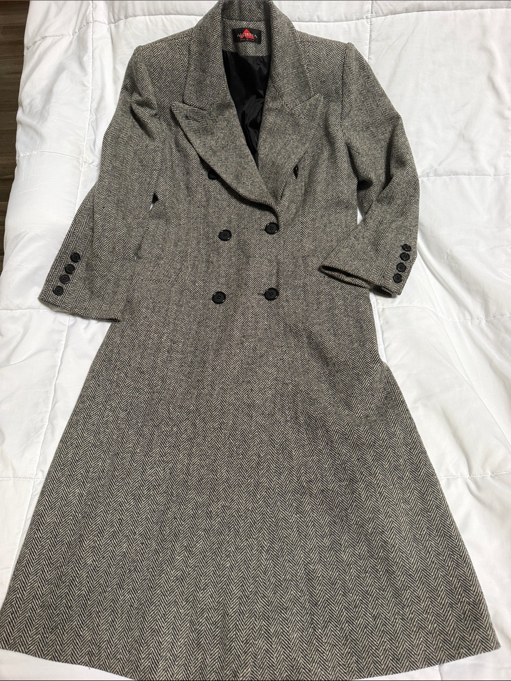 Women’s Double-Breasted Herringbone Pea Coat - Gray